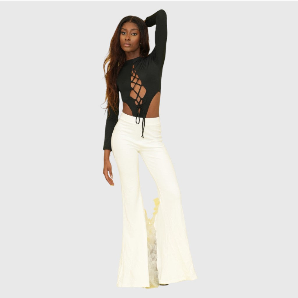 Back Frills White Trouser